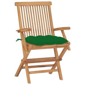 vidaXL - Teak Wood Patio Chairs/Outdoor Garden Lounge Seats with Green Cushions/Foldable and Easy to Store - 1 of 4