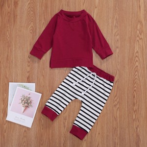 MyKids-USA Baby Boy 1pcs Solid Color Hoodie Combo Striped Pattern Trousers Sets - 1 of 4
