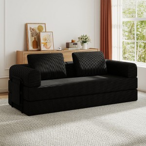 78.7'' Corduroy Convertible Sleeper Sofa Bed with Cylindrical Pillow and Fixed-Shape Frame - 1 of 4