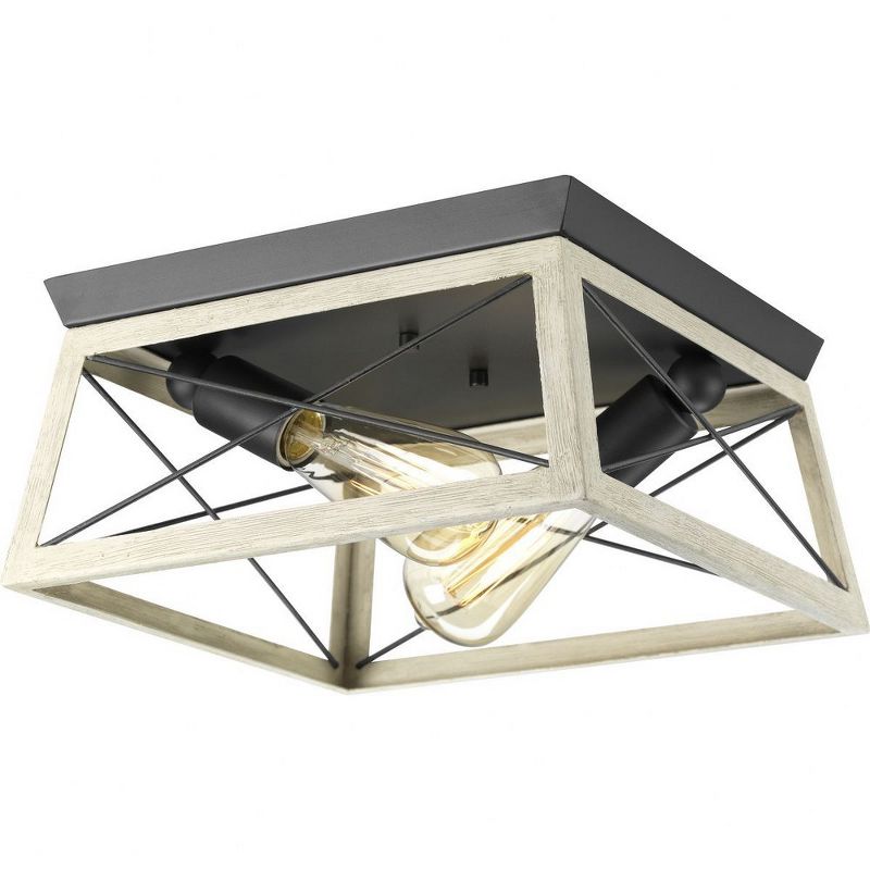 Progress Lighting Briarwood 2-Light Flush Mount, Graphite Finish, Faux-Painted Wood Enclosure, Canopy Included, 1 of 5