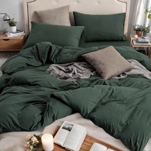 Forest Green Queen 3pc Duvet Cover Set, 100 T - Shirt Cotton, Super Soft with Zipper - 1 of 4