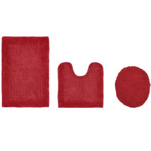 Edge Bath Rug 100% Premium Cotton Ultra-Soft Water Absorbent Tufted Solid Reversible 3 Piece Bathroom Rug Set for Machine Washable Bathmat - 1 of 4