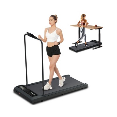 Naysaye Folding Portable Treadmill Under Desk Walking Pad Removable Armrests Cushioned Running Belt for Home Office, Black and Blue, 43.1"*18.5"*30"