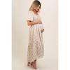 Pinkblush Cream Floral Smocked Square Neck Short Puff Sleeve Maternity Midi Dress - 3 of 4