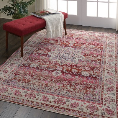 Vintage Kashan Red and Ivory Wool Synthetic 4' x 6' Area Rug