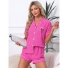 INSPIRE CHIC Women's 2 Pcs Heart Print Cute Short Sleeve Button Downs Shirt with Shorts Lounge Pajama Sets - 2 of 4