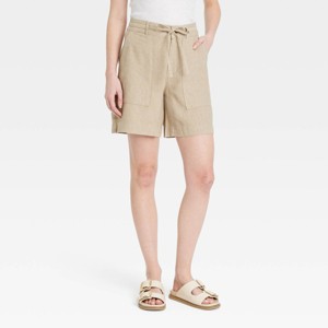 Women's High-Rise Tie-Waist Linen Trouser Shorts - Universal Thread™ - 1 of 3