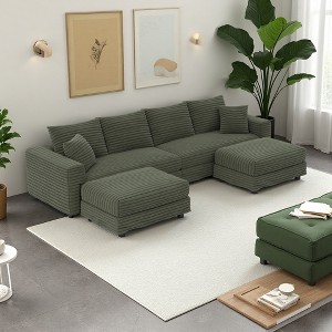 102.4" Plush Corduroy U-Shaped Sectional Sofa, 2 Ottomans, Deep Seat - 1 of 4