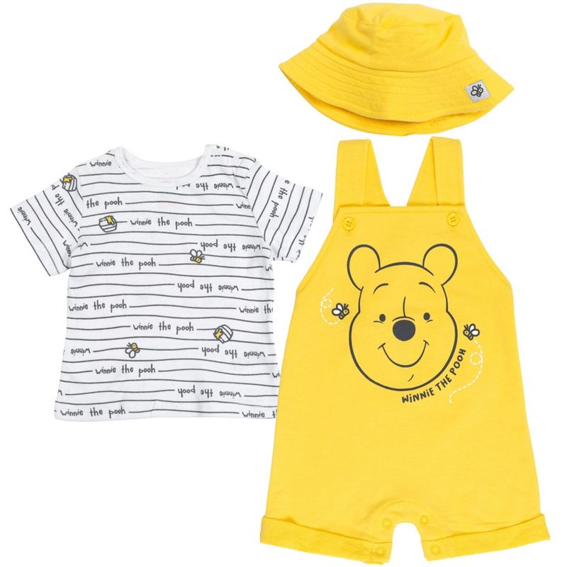 Disney Tigger Winnie the Pooh Baby French Terry Short Overalls T-Shirt and Hat 3 Piece Outfit Set Newborn to Infant, 1 of 8