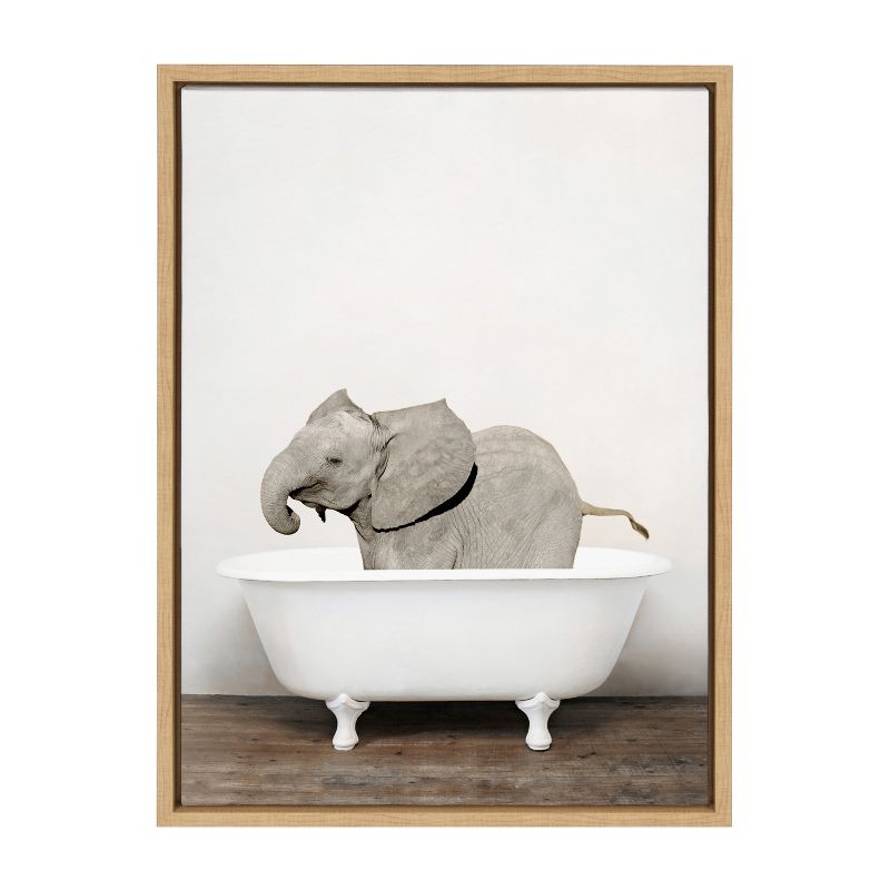 18&#34; x 24&#34; Sylvie Baby Elephant in The Tub Color Canvas by Amy Peterson Natural - Kate &#38; Laurel All Things Decor, 2 of 7