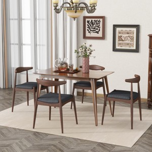 5-Piece Mid-Century Dining Table Set with Rectangular Table and 4 Upholstered Chairs, Rubberwood Frame for Kitchen or Dining Room-Tanpinhause - 1 of 4