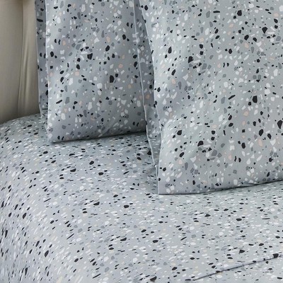 Gray Terrazzo Micro Flannel California King Deep Pocket Sheet Set