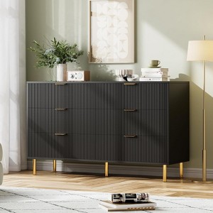 6 Drawer Dresser for Bedroom, Modern Wood Storage Dresser Organizer with Gold Metal Handles & Anti-Tipping Device for Hallway, Entryway - 1 of 4