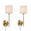 2pc Conway Metal Wall Sconces with Cylinder Shade Gold - Hampton Hill: Elegant Brass Finish, Cream Fabric Shades, 14.25" Height - 3 of 4