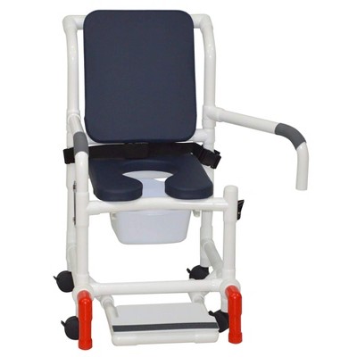 MJM International Corporation Shower Chair 18 In Width 3 In Blue Front Seat Blue Cushion Padded Back 10 Qt Slide Pail 300 Lb Wt
