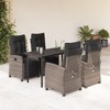 vidaXL 5 Piece Patio Dining Set with Cushions Gray Poly Rattan - 55.1" Table Length Round Leg 4 Items - 2 of 4