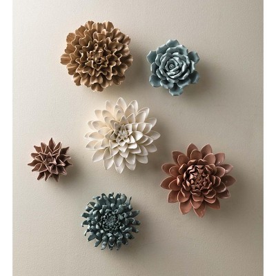 VivaTerra "Neutral" Collection Ceramic Wall Flowers, Set of 6