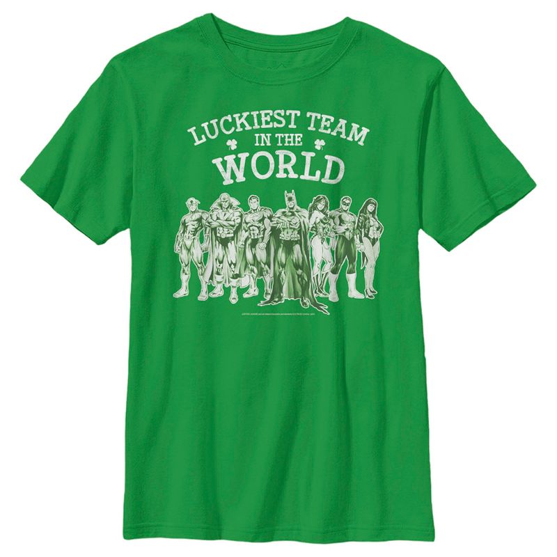 Boy's Justice League St. Patrick's Day Luckiest Team in the World T-Shirt, 1 of 5