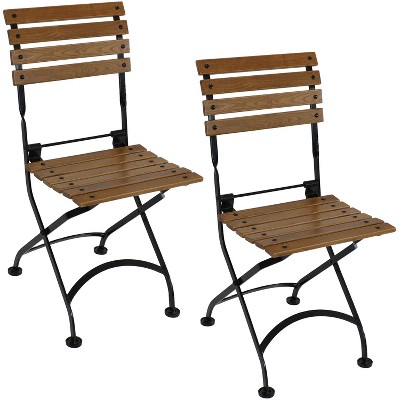 Sunnydaze Indoor/Outdoor Patio or Dining European Chestnut Wooden Folding Bistro Arm Chair - Brown - 2pk