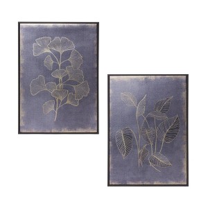 Botanical Wall Art Set 16.5" Framed Foliage Prints with Gold Accents – 2 Pieces by Melrose - 1 of 3