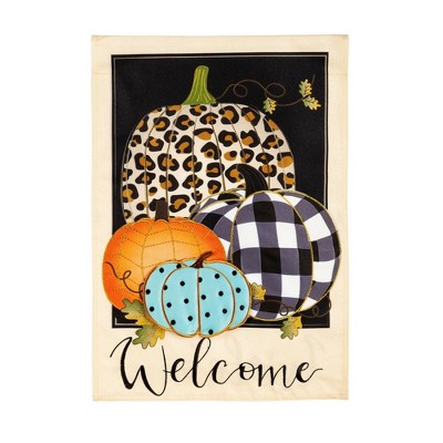 Evergreen Mixed Print Pumpkins Garden Linen Flag