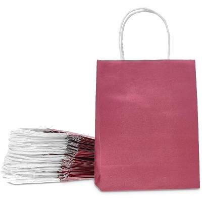 Sparkle and Bash 25 Pack Bulk Burgundy Red Kraft Gift Bags with Handles, Medium Paper Birthday Gift Bags, 8x10x4 in