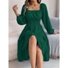 Coolmee Women Square Neck Long Sleeve Midi Dress Smaocked Waist Flowy Long Dress - 4 of 4