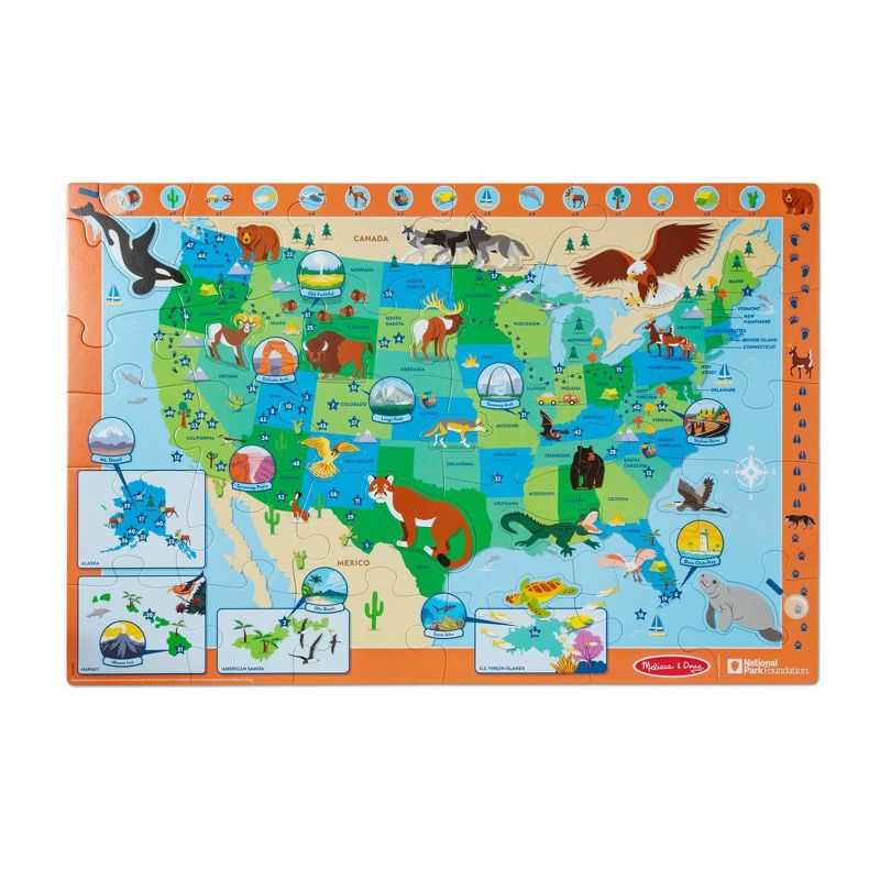 Melissa &#38; Doug National Parks U.S.A. Map Floor Puzzle 45pc Jumbo and Animal Shapes, Search-and-Find Activities, Park and Animal ID Guide, 1 of 13