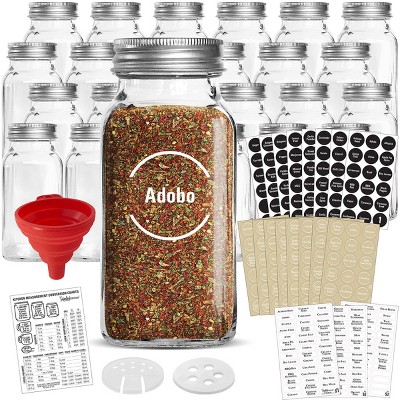 Talented Kitchen 24 Glass Spice Jars Set, Seasoning Shaker Containers with 2 Types of Labels, Empty Storage Bottles with Lids, 6 oz