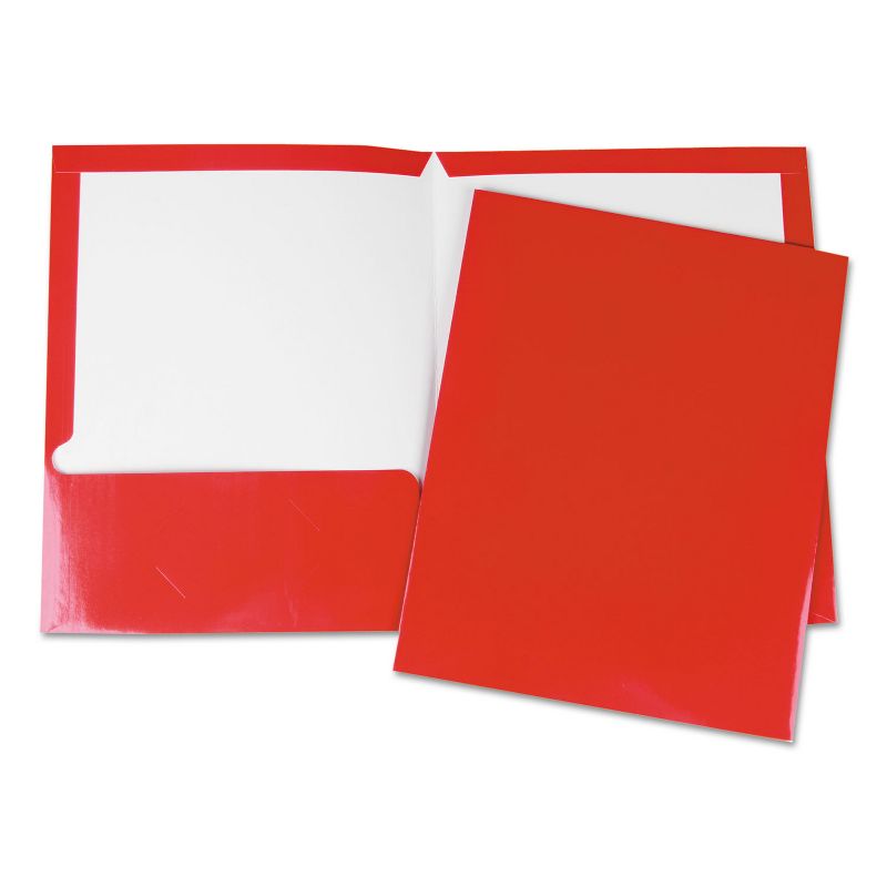 Universal Laminated Two-Pocket Folder Cardboard Paper Red 11 x 8 1/2 25/Pack 56420, 1 of 6
