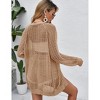 Women's Lightweight Crochet Cardigan Cover Up with Open Front and Long Sleeve for Summer 2024,Khaki - S - 2 of 4