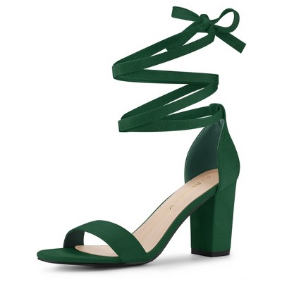 Allegra K Women's Open Toe Lace Up Ankle Strap Chunky Heel Sandals