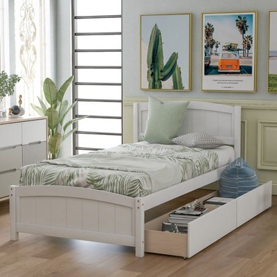 NicBex Twin Size Wood Platform Bed Frame with Headboard and Footboard,Under Bed Storage,Easy Assembly,White/Espresso/Gray