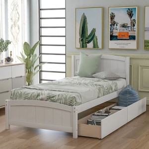 NicBex Twin Size Wood Platform Bed Frame with Headboard and Footboard,Under Bed Storage,Easy Assembly,White/Espresso/Gray - 1 of 4