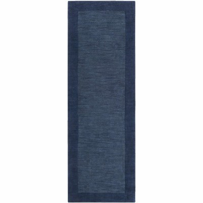 Hauteloom Bordered Solid Ink Blue Wool Rug