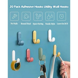 LunaLulinlk 20 Pack Adhesive Hooks Utility Wall Hooks, Cute Key Hooks for Wall Decorative Key Holder Rack, Colorful Self Adhesive Wall Hooks - 1 of 4