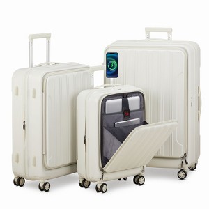 Karl Home Luggage Sets 3 Piece ABS PC Front Open Hardshell Lightweight Luggages Expandable Carry On Suitcase Set with TSA Lock 20/24/28 Inch White - 1 of 4