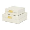Cheung's Lithos Vintage Square Style Set of 2 Boxes with Stitched Accents & Gold Handles - White - 4 of 4