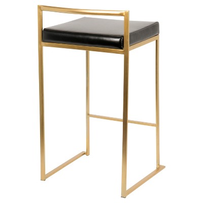 Fuji 31" Modern Black Leather & Metal Counter Barstool - Set of 2