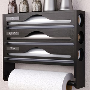 Racxily 3-Section Bamboo Kitchen Organizer:Wrap Dispenser with Paper Towel Holder,Cutter & Rack ¨CStores Foil/Plastic Wrap,for Countertop/Wall-Mount - 1 of 4