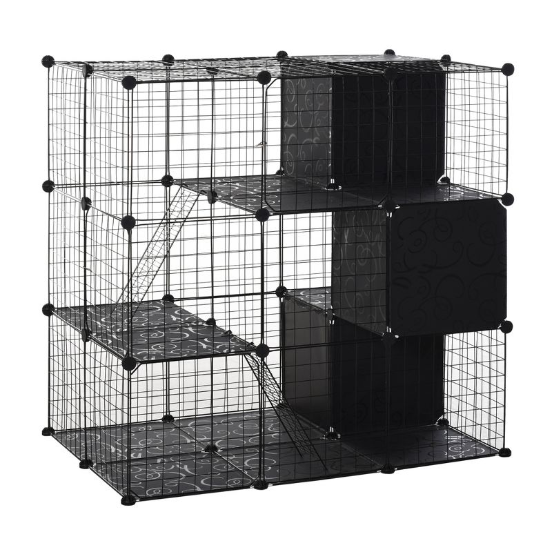 PawHut Pet Playpen Small Animal Cage 56 Panels with Doors, Ramps and Storage Shelf for Rabbit, Kitten, Chinchillas, Guinea Pig and Ferret, 1 of 8