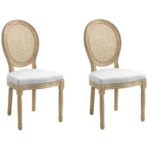 Nordlys Set of 2 Wooden Dining Chairs with Cane Backs and Fabric Seats Classic Style Dining Room - 1 of 4