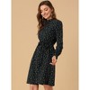 Allegra K Women's Mock Neck Swing Midi Long Sleeve A-line Floral Dress - 4 of 4