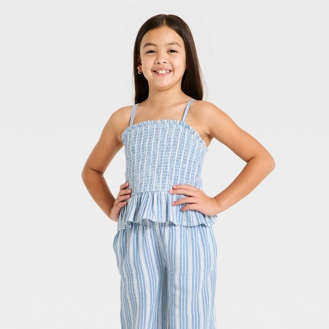 Детские Cat & Jack Girls' Striped Woven Tank Top - Cat & Jack™ Blue L