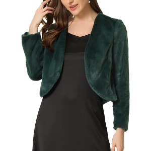 INSPIRE CHIC Women's Long Sleeve Open Front Cropped Winter Faux Fur Jacket - 1 of 4