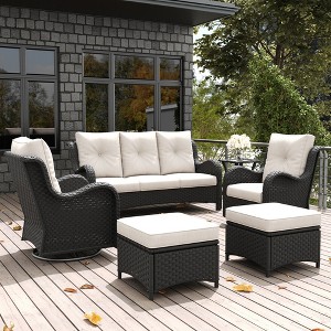 LayinSun Outdoor Patio Furniture Set, Black Rattan Wicker Sectional Swivel Rocker Chairs Sets with Ottomans, Swivel Glider Chair - 1 of 4