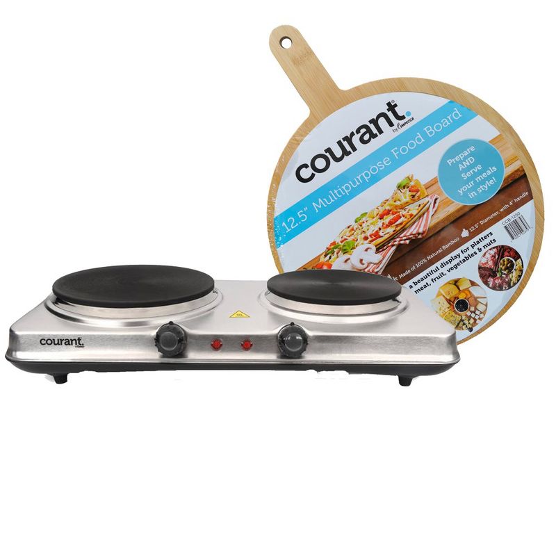 Courant 1700 Watts Electric Double Burner, Stainless Steel Design with Food Board Included, 1 of 4