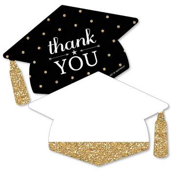 Big Dot of Happiness Gold - Tassel Worth The Hassle - Shaped Thank You Cards - Graduation Party Thank You Note Cards with Envelopes - Set of 12
