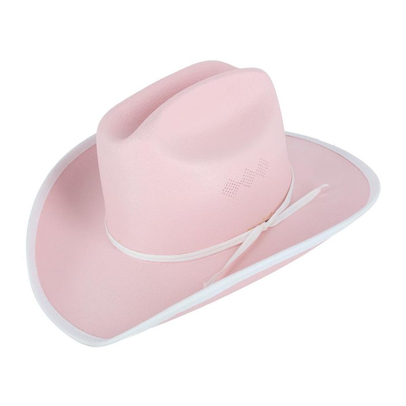 CTM Girls Pink Western Canvas Hat with Ribbon Hatband, 1 of 4