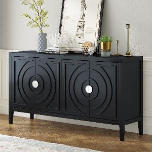 NicBex 4-Door Sideboard Cabinet, Retro Storage Cabinet with Circular Groove Design Round Metal Door Handle, Buffet Cabinet for Entrance, Dining Room - 1 of 4